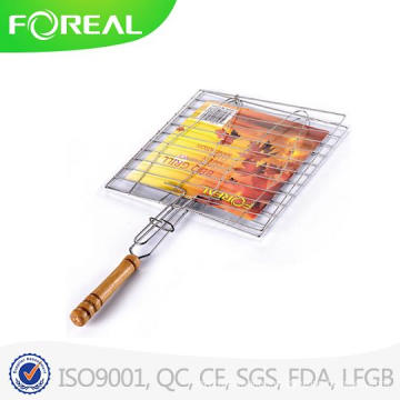 Double Fish BBQ Mesh with Wooden Handle